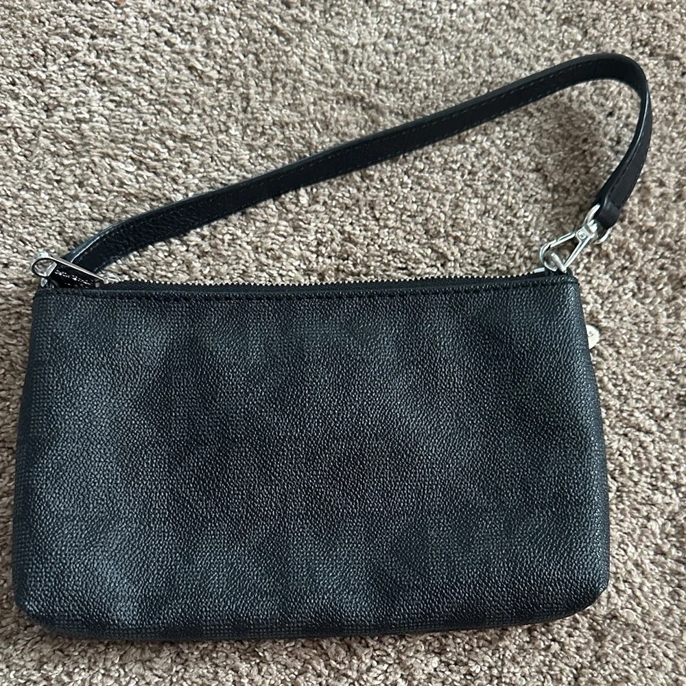 Michael Kors Black Pebbled Leather Wristlet Clutch with Silver Hardware